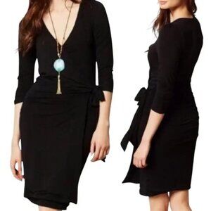 NWT Anthropologie Vanessa Virginia Lena Wrap Dress in Black Size S 3/4 Sleeve